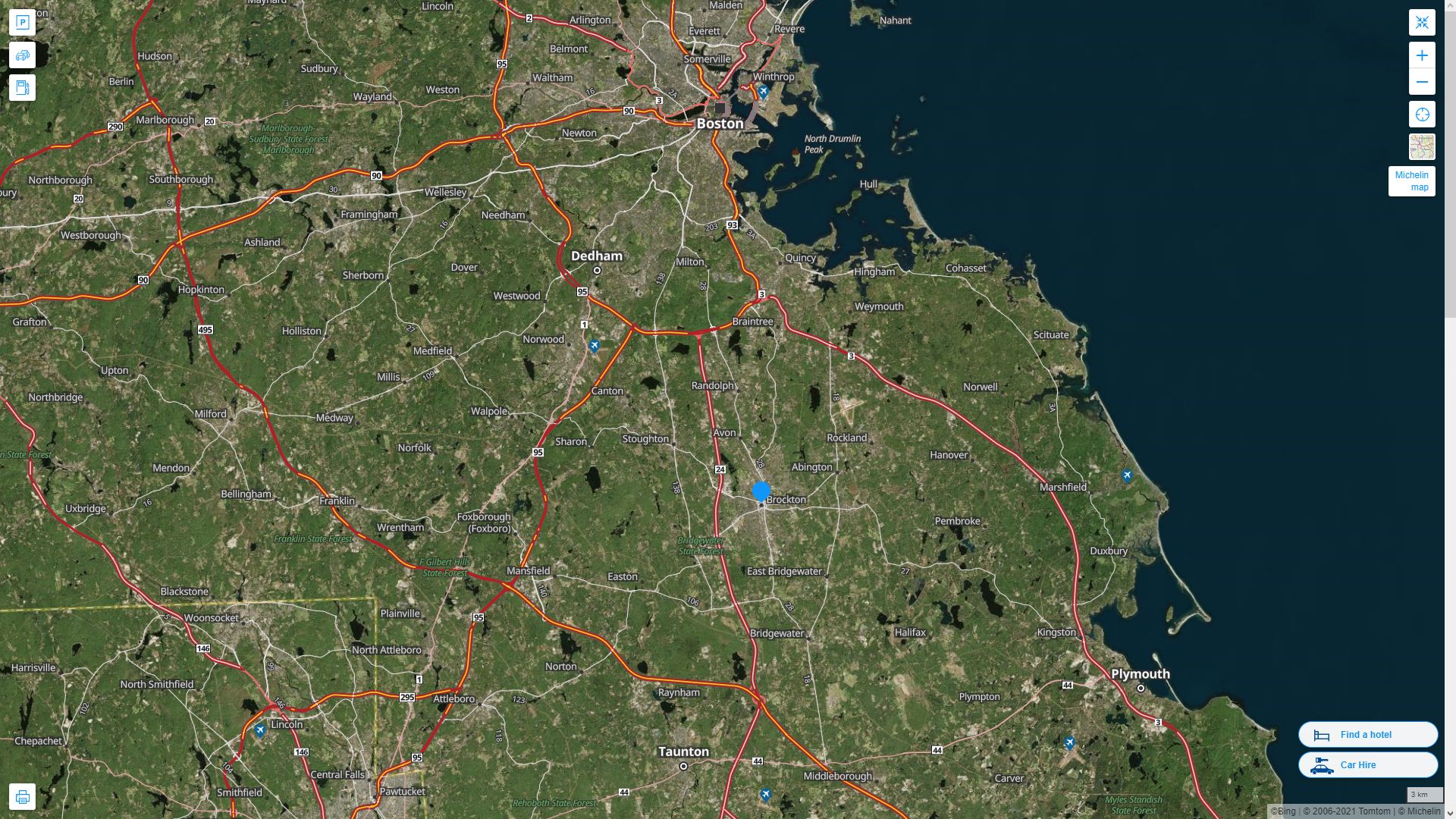 Brockton Massachusetts Highway and Road Map with Satellite View
